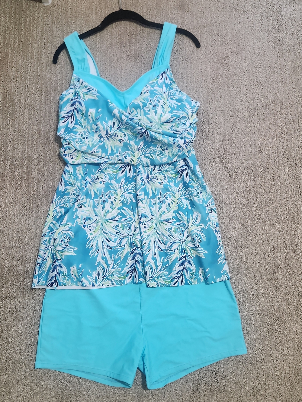 Aqua Floral Swimdress with Boyshorts - Turquoise